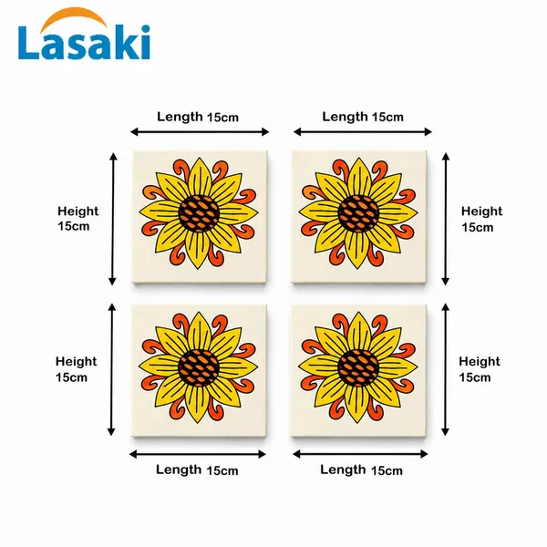 Lasaki_Sunflower_yellow_tile_6x6_inch_(Set_of_4)_Handmade_Ceramic_tiles_for_Kitchen,_Bathroom_&_Wall_D�cor