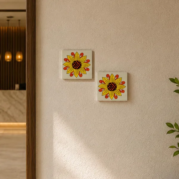 Lasaki_Sunflower_yellow_tile_6x6_inch_(Set_of_2)_Handmade_Ceramic_tiles_for_Kitchen,_Bathroom_&_Wall_D�cor