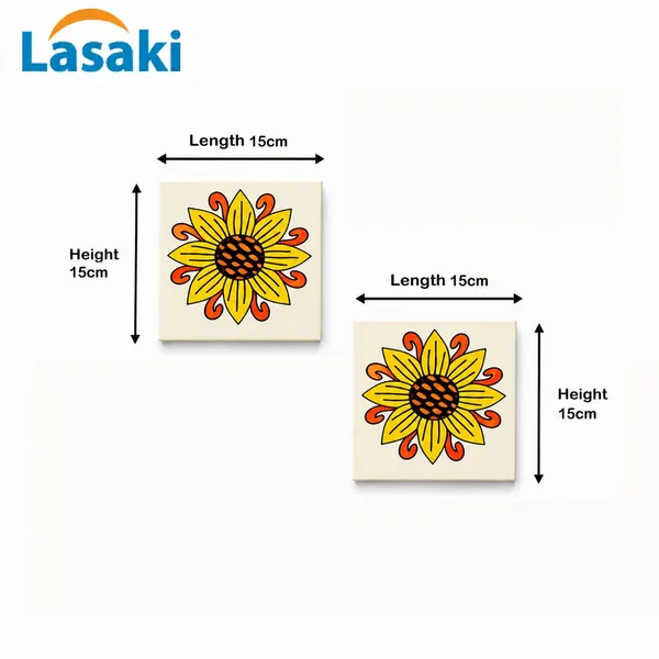 Lasaki_Sunflower_yellow_tile_6x6_inch_(Set_of_2)_Handmade_Ceramic_tiles_for_Kitchen,_Bathroom_&_Wall_D�cor