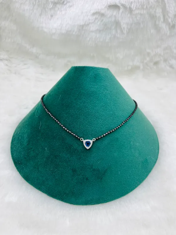 925_Silver_Striking_Blue_Triangular�Stone_Mangalsutra_For_Women