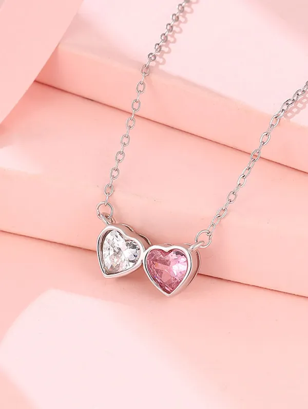 925_Silver_Twin_Hearts_Bond_Chain_Pendant_For_Women