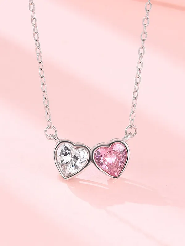 925_Silver_Twin_Hearts_Bond_Chain_Pendant_For_Women