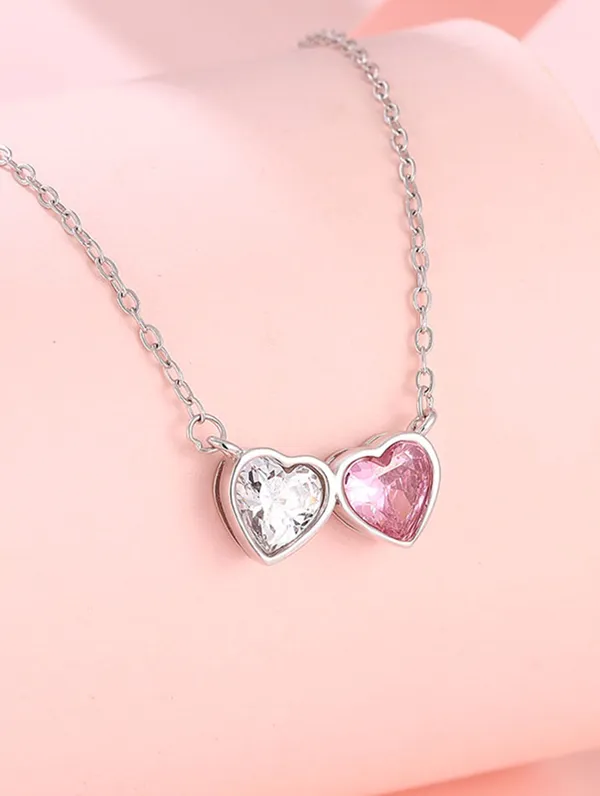 925_Silver_Twin_Hearts_Bond_Chain_Pendant_For_Women