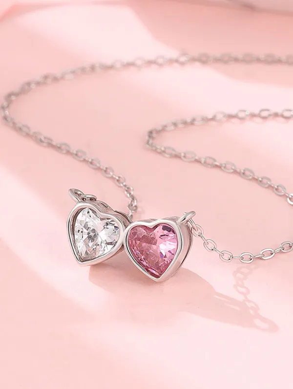 925_Silver_Twin_Hearts_Bond_Chain_Pendant_For_Women