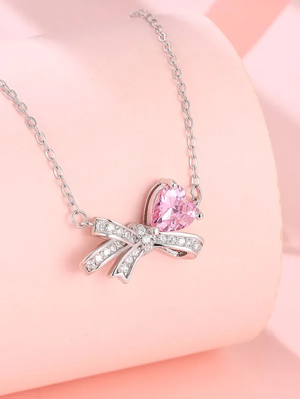 925_Silver_Pink_Whisper_Bow_Chain_For_Women