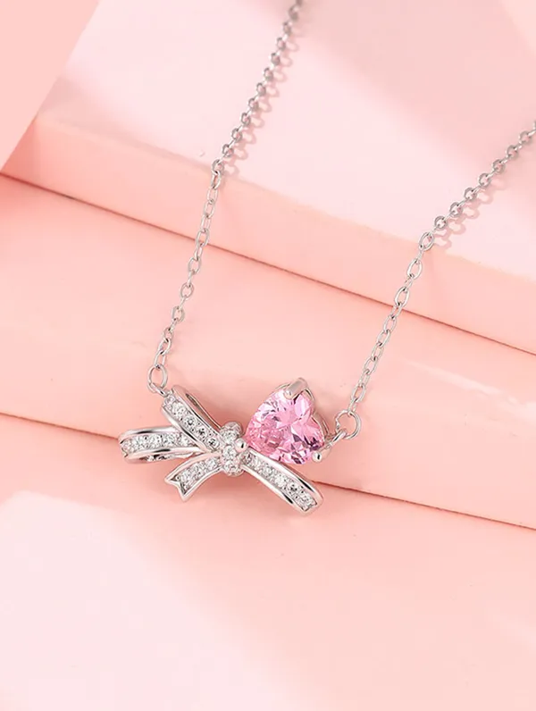 925_Silver_Pink_Whisper_Bow_Chain_For_Women