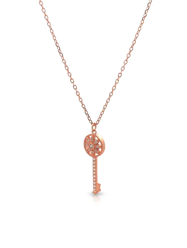 925_Silver_Sparkling_Secret_Rose_Gold_Key_Necklace_For_Women