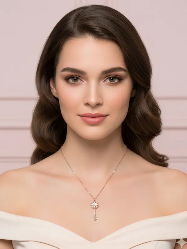 925_Silver_Sparkling_Secret_Rose_Gold_Key_Necklace_For_Women