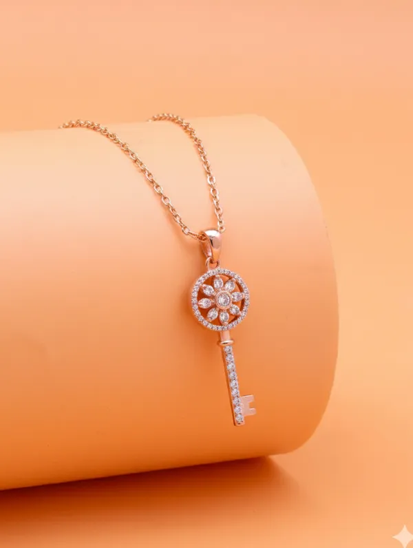925_Silver_Sparkling_Secret_Rose_Gold_Key_Necklace_For_Women