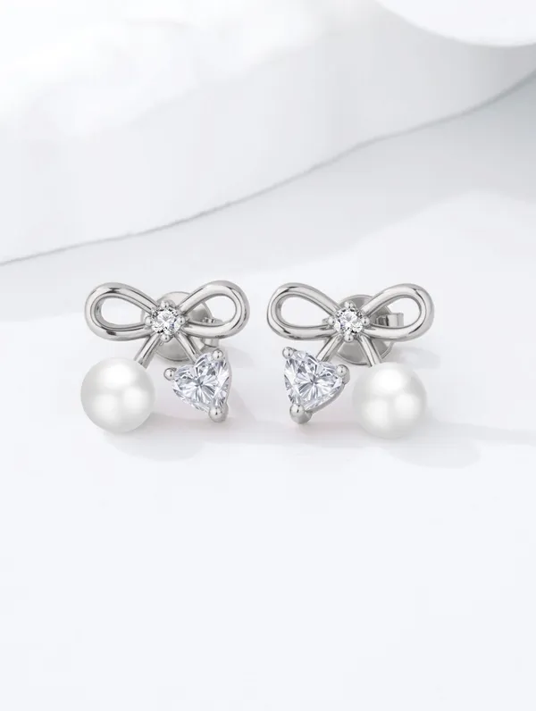 925_Silver_Pearl_Love_Bow_Earrings_For_Women