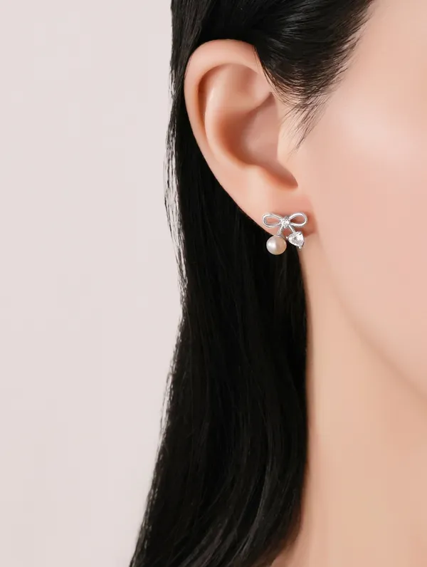 925_Silver_Pearl_Love_Bow_Earrings_For_Women