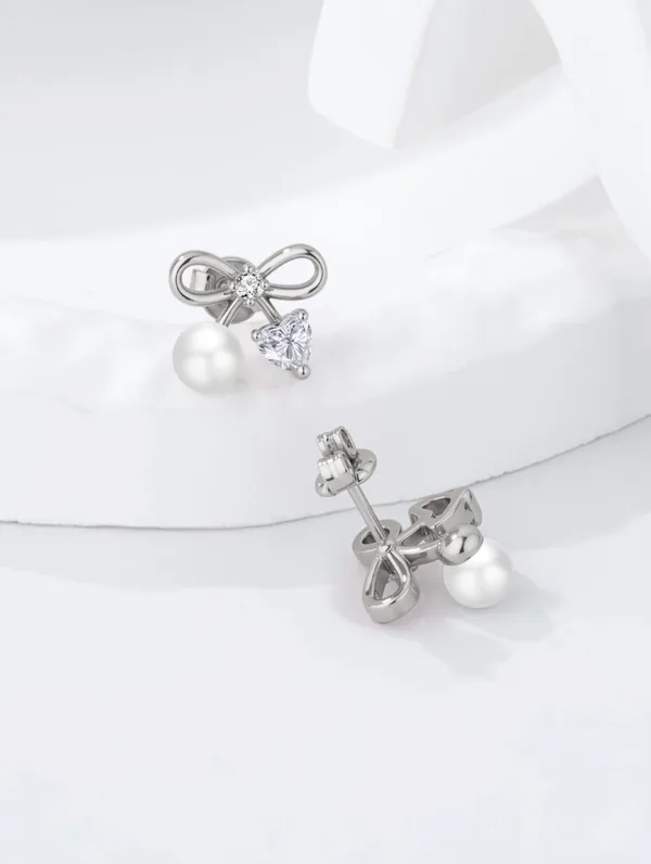 925_Silver_Pearl_Love_Bow_Earrings_For_Women