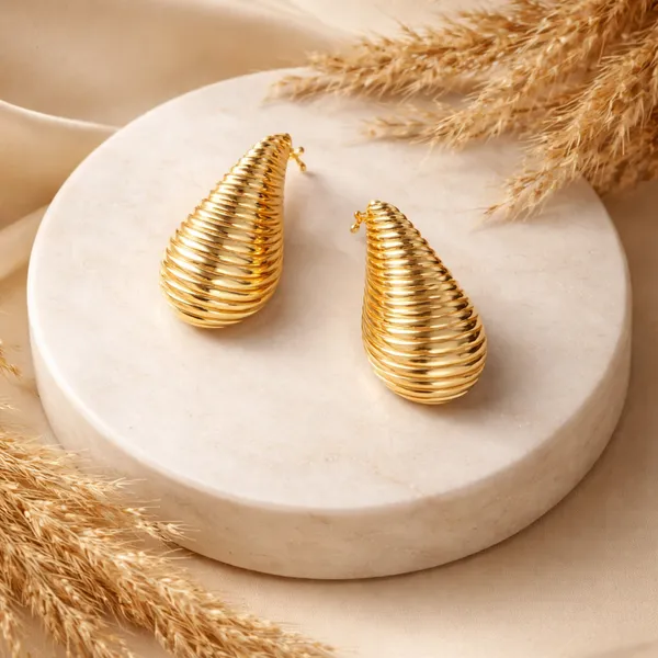 Ridhvee_Anti-Tarnish_Gold_Plated_Teardrop_Statement_Earrings_For_Women_&_Girls_|_Ribbed_Textured_Drop_Design_|_Skin_Friendly_Lightweight_Fashion_Jewellery_|_Rv-At-Erg-020