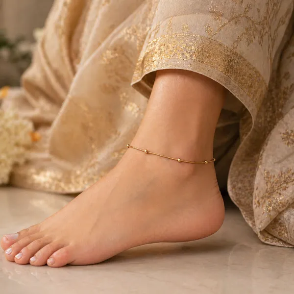 RIDHVEE_Gold_Plated_Anti_Tarnish_Anklet_for_Women_&_Girls_|_Minimal_Beaded_Chain_Design_|_Premium_Skin_Friendly_Adjustable_Payal_|_Daily_Wear_Elegant_Foot_Jewellery_RV-AT-ANK-004
