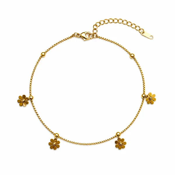 RIDHVEE_Gold_Plated_Anti_Tarnish_Anklet_for_Women_&_Girls_|_Floral_Charm_Chain_Design_|_Premium_Skin_Friendly_Adjustable_Payal_|_Elegant_Daily_Wear_Party_Foot_Jewellery_RV-AT-ANK-005