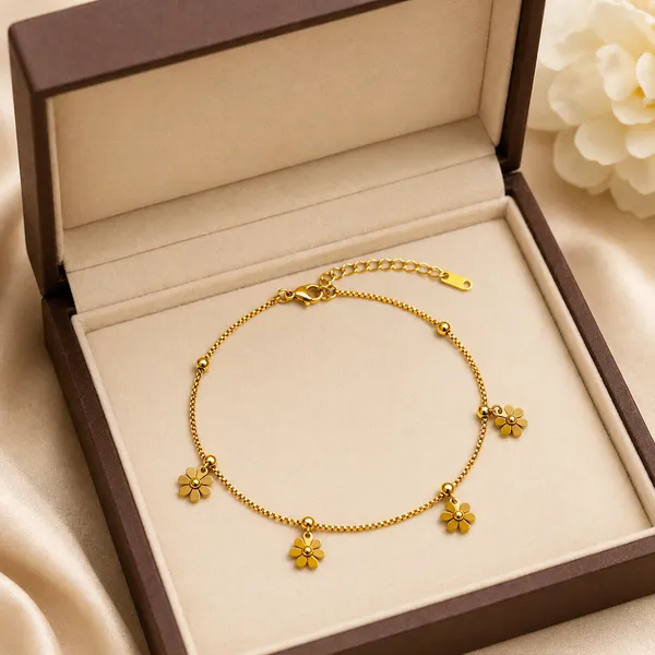 RIDHVEE_Gold_Plated_Anti_Tarnish_Anklet_for_Women_&_Girls_|_Floral_Charm_Chain_Design_|_Premium_Skin_Friendly_Adjustable_Payal_|_Elegant_Daily_Wear_Party_Foot_Jewellery_RV-AT-ANK-005