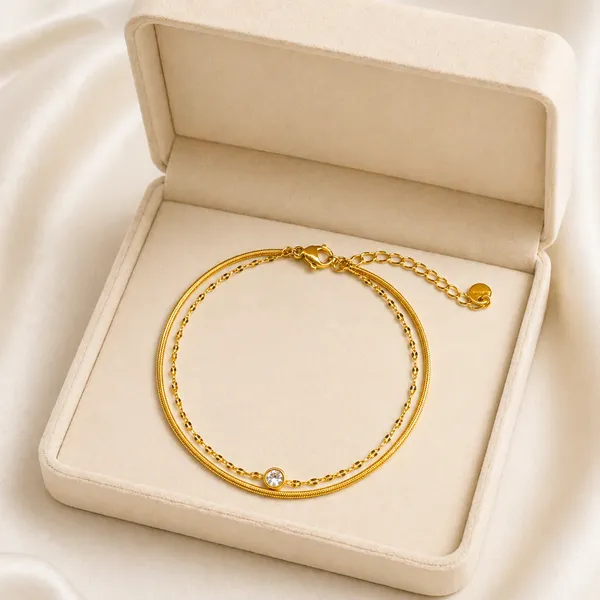 RIDHVEE_Gold_Plated_Anti_Tarnish_Double_Layer_Anklet_for_Women_&_Girls_|_Minimal_Crystal_Charm_Chain_Design_|_Premium_Skin_Friendly_Adjustable_Payal_|_Elegant_Daily_Wear_Foot_Jewellery_RV-AT-ANK-006