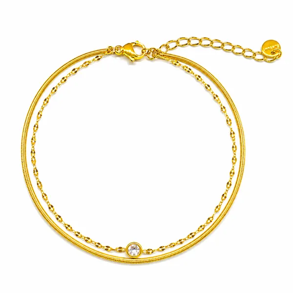 RIDHVEE_Gold_Plated_Anti_Tarnish_Double_Layer_Anklet_for_Women_&_Girls_|_Minimal_Crystal_Charm_Chain_Design_|_Premium_Skin_Friendly_Adjustable_Payal_|_Elegant_Daily_Wear_Foot_Jewellery_RV-AT-ANK-006