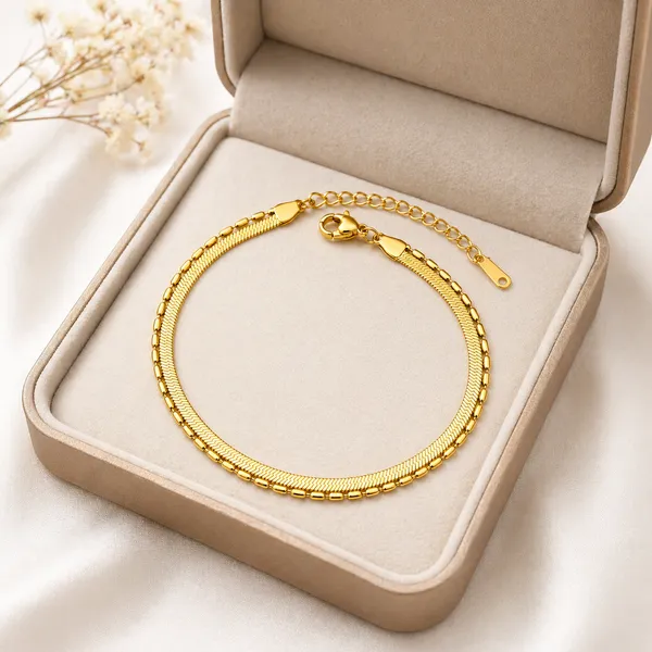 RIDHVEE_Gold_Plated_Anti_Tarnish_Double_Layer_Anklet_for_Women_&_Girls_|_Herringbone_&_Link_Chain_Design_|_Premium_Skin_Friendly_Adjustable_Payal_|_Trendy_Daily_Wear_Foot_Jewellery_RV-AT-ANK-007