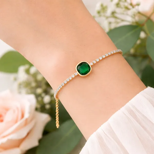 RIDHVEE_Gold_Plated_Anti_Tarnish_Bracelet_for_Women_with_Green_Stone_&_American_Diamond_Chain_|_Premium_Skin_Friendly_Adjustable_Luxury_Bracelet_for_Girls_&_Ladies_|_Elegant_Party_Wear_Jewellery_RV-AT-BRC-016