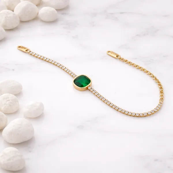 RIDHVEE_Gold_Plated_Anti_Tarnish_Bracelet_for_Women_with_Green_Stone_&_American_Diamond_Chain_|_Premium_Skin_Friendly_Adjustable_Luxury_Bracelet_for_Girls_&_Ladies_|_Elegant_Party_Wear_Jewellery_RV-AT-BRC-016