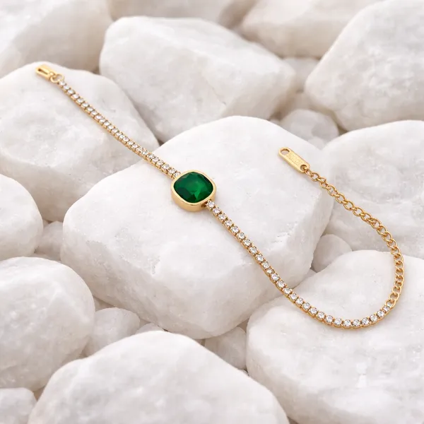 RIDHVEE_Gold_Plated_Anti_Tarnish_Bracelet_for_Women_with_Green_Stone_&_American_Diamond_Chain_|_Premium_Skin_Friendly_Adjustable_Luxury_Bracelet_for_Girls_&_Ladies_|_Elegant_Party_Wear_Jewellery_RV-AT-BRC-016