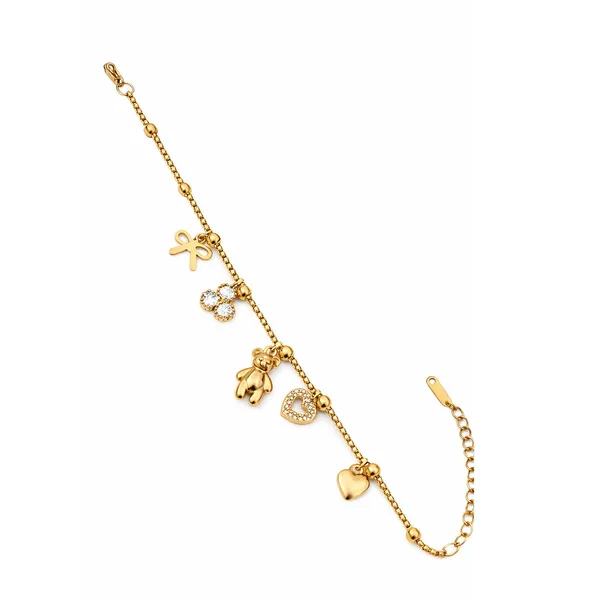 RIDHVEE_Gold_Plated_Anti_Tarnish_Charm_Bracelet_for_Women_&_Girls_|_Cute_Teddy,_Heart_&_Bow_Design_with_American_Diamond_Accents_|_Premium_Skin_Friendly_Adjustable_Chain_Bracelet_|_Party_Wear_Jewellery_RV-AT-BRC-017