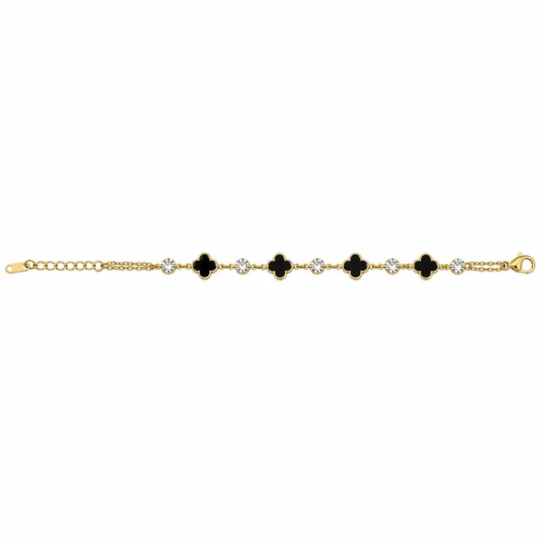 RIDHVEE_Gold_Plated_Anti_Tarnish_Bracelet_for_Women_&_Girls_|_Black_Clover_&_American_Diamond_Chain_Design_|_Premium_Skin_Friendly_Adjustable_Bracelet_|_Elegant_Daily_Wear_Party_Jewellery_RV-AT-BRC-019