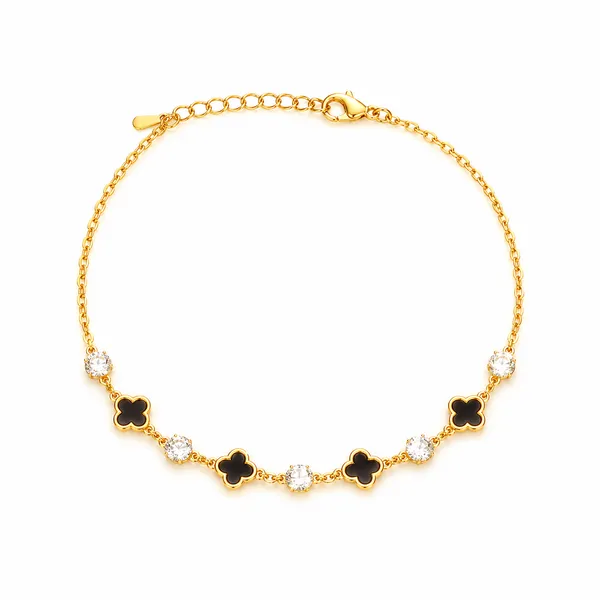 RIDHVEE_Gold_Plated_Anti_Tarnish_Bracelet_for_Women_&_Girls_|_Black_Clover_&_American_Diamond_Chain_Design_|_Premium_Skin_Friendly_Adjustable_Bracelet_|_Elegant_Daily_Wear_Party_Jewellery_RV-AT-BRC-019