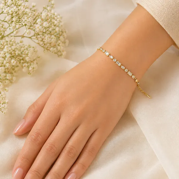 RIDHVEE_Gold_Plated_Anti_Tarnish_Bracelet_for_Women_&_Girls_|_Geometric_Crystal_Link_Design_with_American_Diamond_Stones_|_Premium_Skin_Friendly_Adjustable_Chain_Bracelet_|_Elegant_Party_Wear_Jewellery_RV-AT-BRC-020