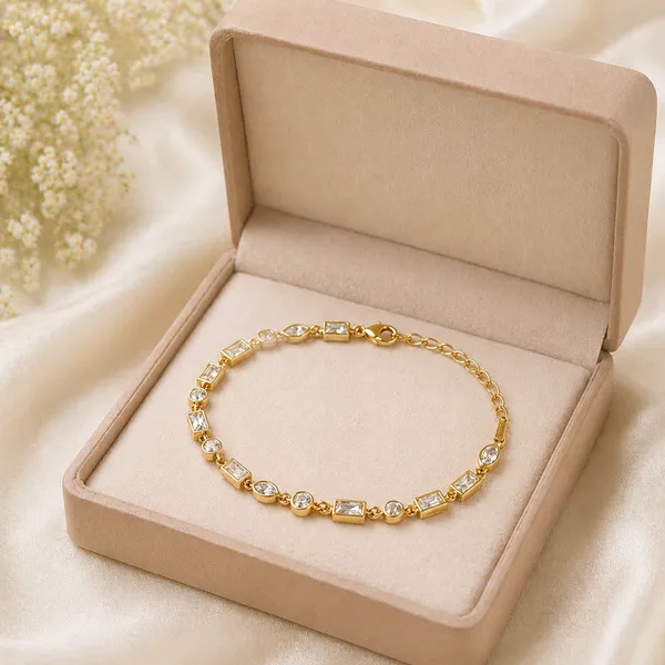 RIDHVEE_Gold_Plated_Anti_Tarnish_Bracelet_for_Women_&_Girls_|_Geometric_Crystal_Link_Design_with_American_Diamond_Stones_|_Premium_Skin_Friendly_Adjustable_Chain_Bracelet_|_Elegant_Party_Wear_Jewellery_RV-AT-BRC-020