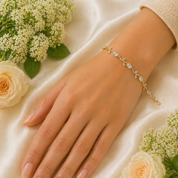 RIDHVEE_Gold_Plated_Crystal_Vine_Bracelet_for_Women_|_Anti-Tarnish_Floral_Link_Bracelet_with_Cubic_Zirconia_|_Elegant_Adjustable_Designer_Jewellery_for_Girls_&_Women_(RV-AT-BRC-022)
