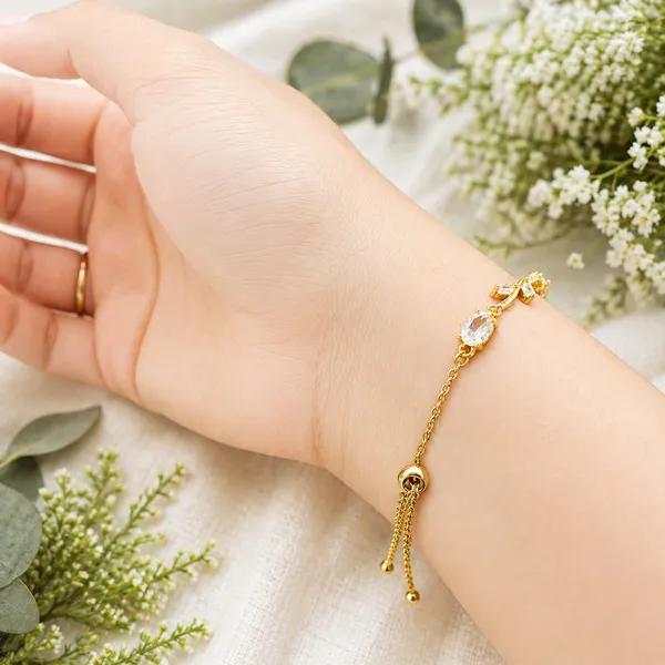 RIDHVEE_Premium_316L_Stainless_Steel_18K_Gold_Plated_Adjustable_Bracelet_for_Women_|_Anti-Tarnish_Skin_Friendly_CZ_Stone_Chain_Bracelet_|_Waterproof_Dainty_Luxury_Hand_Bracelet_Gift_RV-AT-BRC-023