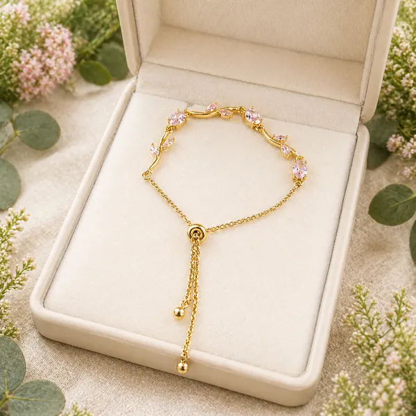 RIDHVEE_Premium_316L_Stainless_Steel_18K_Gold_Plated_Adjustable_Bracelet_for_Women_|_Anti-Tarnish_Skin_Friendly_CZ_Stone_Chain_Bracelet_|_Waterproof_Dainty_Luxury_Hand_Bracelet_Gift_RV-AT-BRC-023