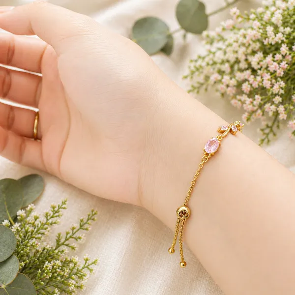 RIDHVEE_Premium_316L_Stainless_Steel_18K_Gold_Plated_Adjustable_Bracelet_for_Women_|_Anti-Tarnish_Skin_Friendly_Pink_CZ_Stone_Chain_Bracelet_|_Waterproof_Dainty_Luxury_Hand_Jewellery_Gift_RV-AT-BRC-024