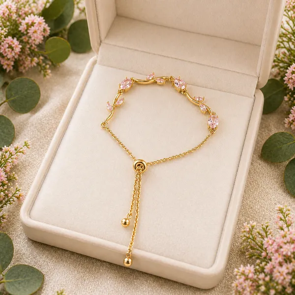 RIDHVEE_Premium_316L_Stainless_Steel_18K_Gold_Plated_Adjustable_Bracelet_for_Women_|_Anti-Tarnish_Skin_Friendly_Pink_CZ_Stone_Chain_Bracelet_|_Waterproof_Dainty_Luxury_Hand_Jewellery_Gift_RV-AT-BRC-024