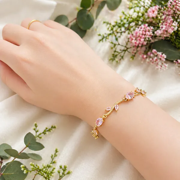 RIDHVEE_Premium_316L_Stainless_Steel_18K_Gold_Plated_Adjustable_Bracelet_for_Women_|_Anti-Tarnish_Skin_Friendly_Pink_CZ_Stone_Chain_Bracelet_|_Waterproof_Dainty_Luxury_Hand_Jewellery_Gift_RV-AT-BRC-024