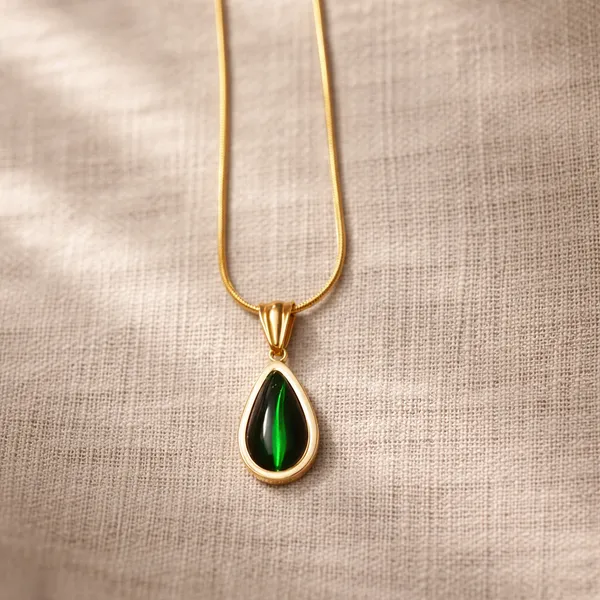 RIDHVEE_Green_Teardrop_Pendant_Necklace_for_Women_|_Anti-Tarnish_Gold_Plated_Chain_with_Emerald_Look_Stone_|_Elegant_Daily_Wear_&_Party_Wear_Jewellery_|_Minimalist_Designer_Necklace_(RV-AT-CPD-023)