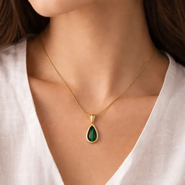 RIDHVEE_Green_Teardrop_Pendant_Necklace_for_Women_|_Anti-Tarnish_Gold_Plated_Chain_with_Emerald_Look_Stone_|_Elegant_Daily_Wear_&_Party_Wear_Jewellery_|_Minimalist_Designer_Necklace_(RV-AT-CPD-023)