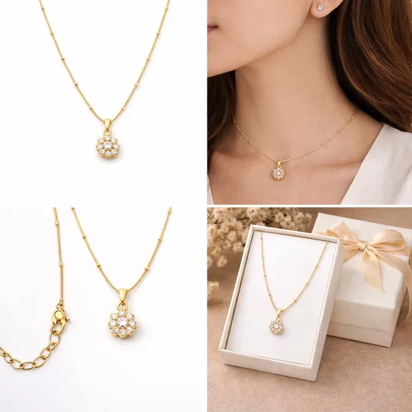 RIDHVEE_Floral_Diamond_Pendant_Necklace_for_Women_|_Anti-Tarnish_Gold_Plated_Chain_with_American_Diamond_Flower_Pendant_|_Elegant_Daily_Wear_&_Party_Wear_Jewellery_(RV-AT-CPD-024)