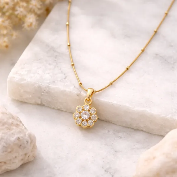 RIDHVEE_Floral_Diamond_Pendant_Necklace_for_Women_|_Anti-Tarnish_Gold_Plated_Chain_with_American_Diamond_Flower_Pendant_|_Elegant_Daily_Wear_&_Party_Wear_Jewellery_(RV-AT-CPD-024)