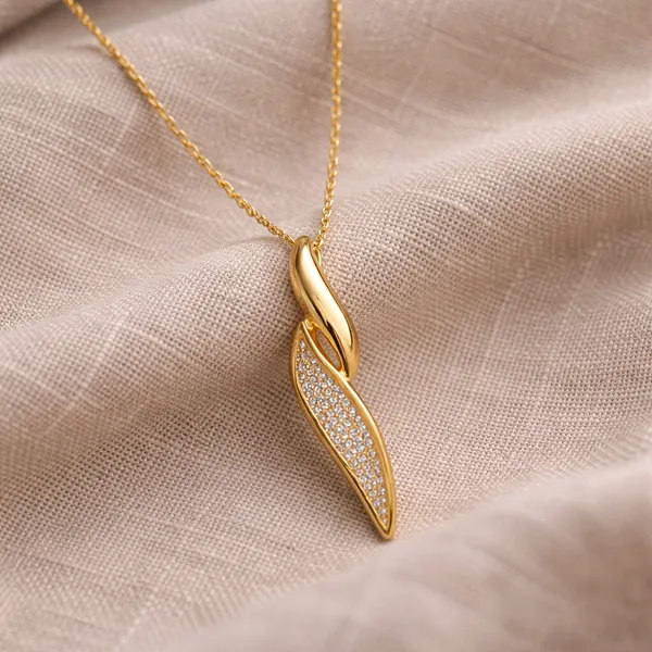 RIDHVEE_Designer_Leaf_Pendant_Necklace_for_Women_|_Anti-Tarnish_Gold_Plated_Chain_with_American_Diamond_Curve_Pendant_|_Elegant_Daily_Wear_&_Party_Wear_Jewellery_(RV-AT-CPD-026)