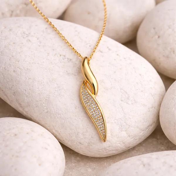 RIDHVEE_Designer_Leaf_Pendant_Necklace_for_Women_|_Anti-Tarnish_Gold_Plated_Chain_with_American_Diamond_Curve_Pendant_|_Elegant_Daily_Wear_&_Party_Wear_Jewellery_(RV-AT-CPD-026)