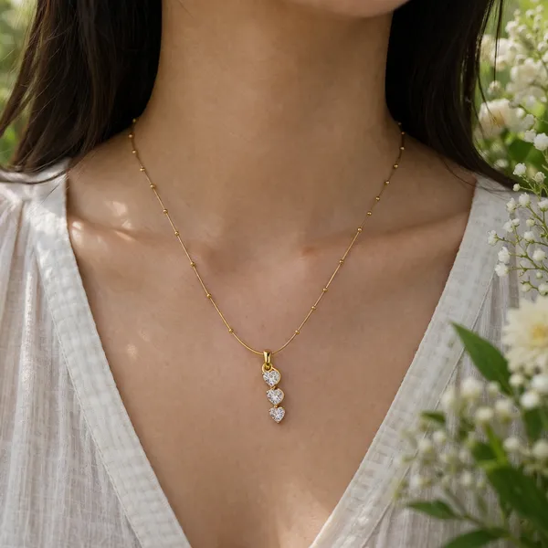 RIDHVEE_Heart_Drop_Pendant_Necklace_for_Women_|_Anti-Tarnish_Gold_Plated_Chain_with_American_Diamond_Triple_Heart_Charm_|_Elegant_Daily_Wear_&_Party_Wear_Jewellery_(RV-AT-CPD-029)