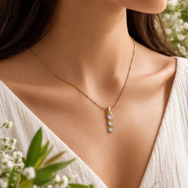 RIDHVEE_Heart_Drop_Pendant_Necklace_for_Women_|_Anti-Tarnish_Gold_Plated_Chain_with_American_Diamond_Triple_Heart_Charm_|_Elegant_Daily_Wear_&_Party_Wear_Jewellery_(RV-AT-CPD-029)