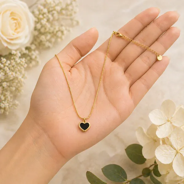 RIDHVEE_Black_Heart_Pendant_Necklace_for_Women_|_Anti-Tarnish_Gold_Plated_Chain_|_Minimalist_Heart_Charm_Daily_Wear_Jewellery_|_Elegant_Party_Wear_&_Gift_Necklace_(RV-AT-CPD-030)