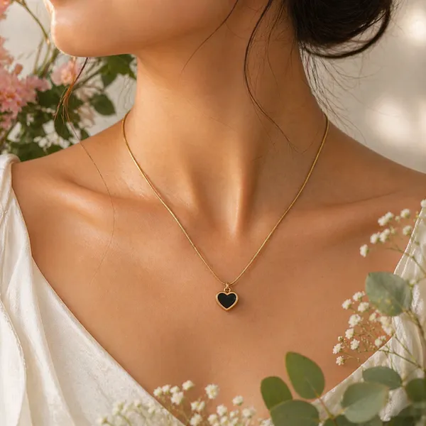 RIDHVEE_Black_Heart_Pendant_Necklace_for_Women_|_Anti-Tarnish_Gold_Plated_Chain_|_Minimalist_Heart_Charm_Daily_Wear_Jewellery_|_Elegant_Party_Wear_&_Gift_Necklace_(RV-AT-CPD-030)