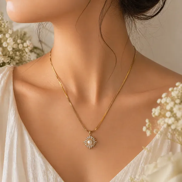 RIDHVEE_Pearl_Floral_Pendant_Necklace_for_Women_|_Anti-Tarnish_Gold_Plated_Chain_with_American_Diamond_Flower_Design_|_Elegant_Daily_Wear_&_Party_Wear_Jewellery_(RV-AT-CPD-031)