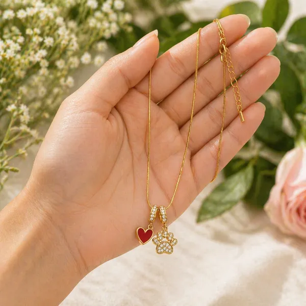 RIDHVEE_Dual_Charm_Heart_&_Paw_Pendant_Necklace_for_Women_|_Anti-Tarnish_Gold_Plated_Chain_with_CZ_Studded_Charms_|_Cute_Stylish_Daily_Wear_Jewellery_(RV-AT-CPD-034)