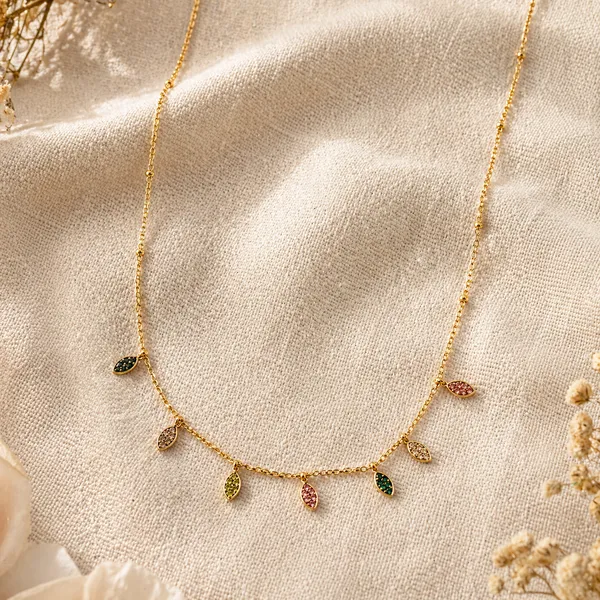 RIDHVEE_Premium_316L_Stainless_Steel_18K_Gold_Plated_Dainty_Chain_Pendant_Necklace_for_Women_|_Anti-Tarnish_Skin_Friendly_Multicolor_CZ_Drop_Charm_Necklace_|_Waterproof_Minimalist_Daily_Wear_Luxury_Jewellery_Gift_RV-AT-CPD-040